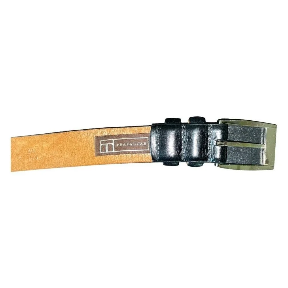 Trafalgar Belt Men 40/100‎ Black Leather Smooth Plain Dress Silver Tone Buckle